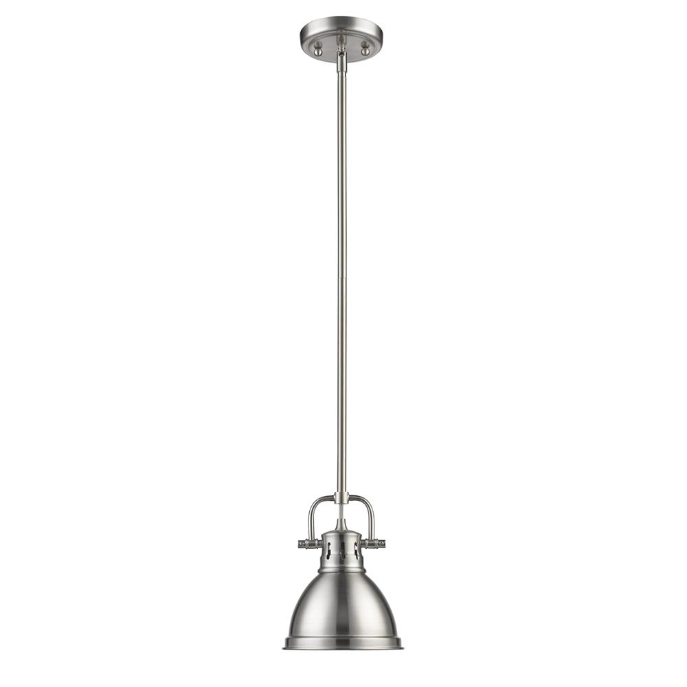 Golden Lighting 3604-M1L PW-PW Duncan Mini Pendant with Rod in Pewter with Pewter Shade